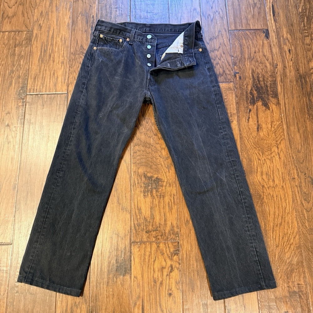 Vtg 1998 Levi's 501s Jeans Black Denim 33x32 (33x28) Custom Hem USA made